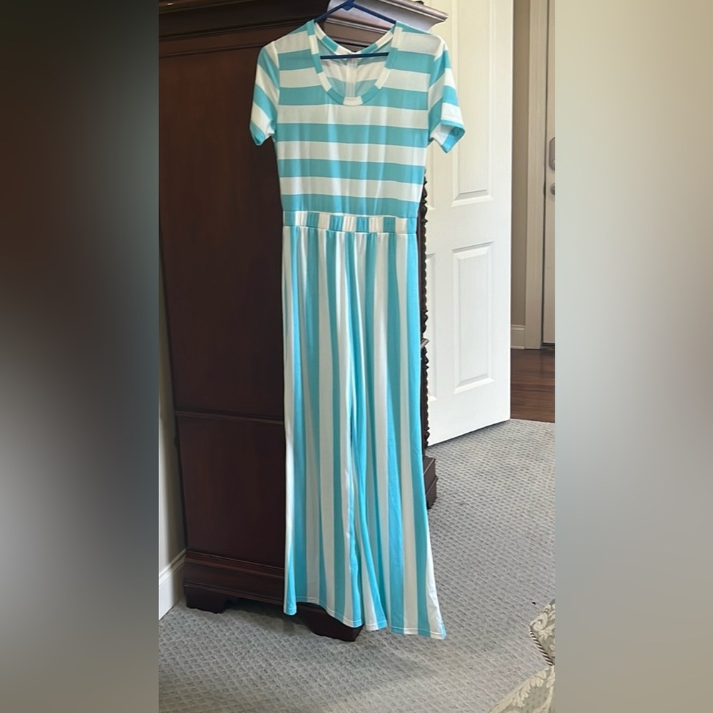 Boutique blue & white stripe jumpsuit size S
